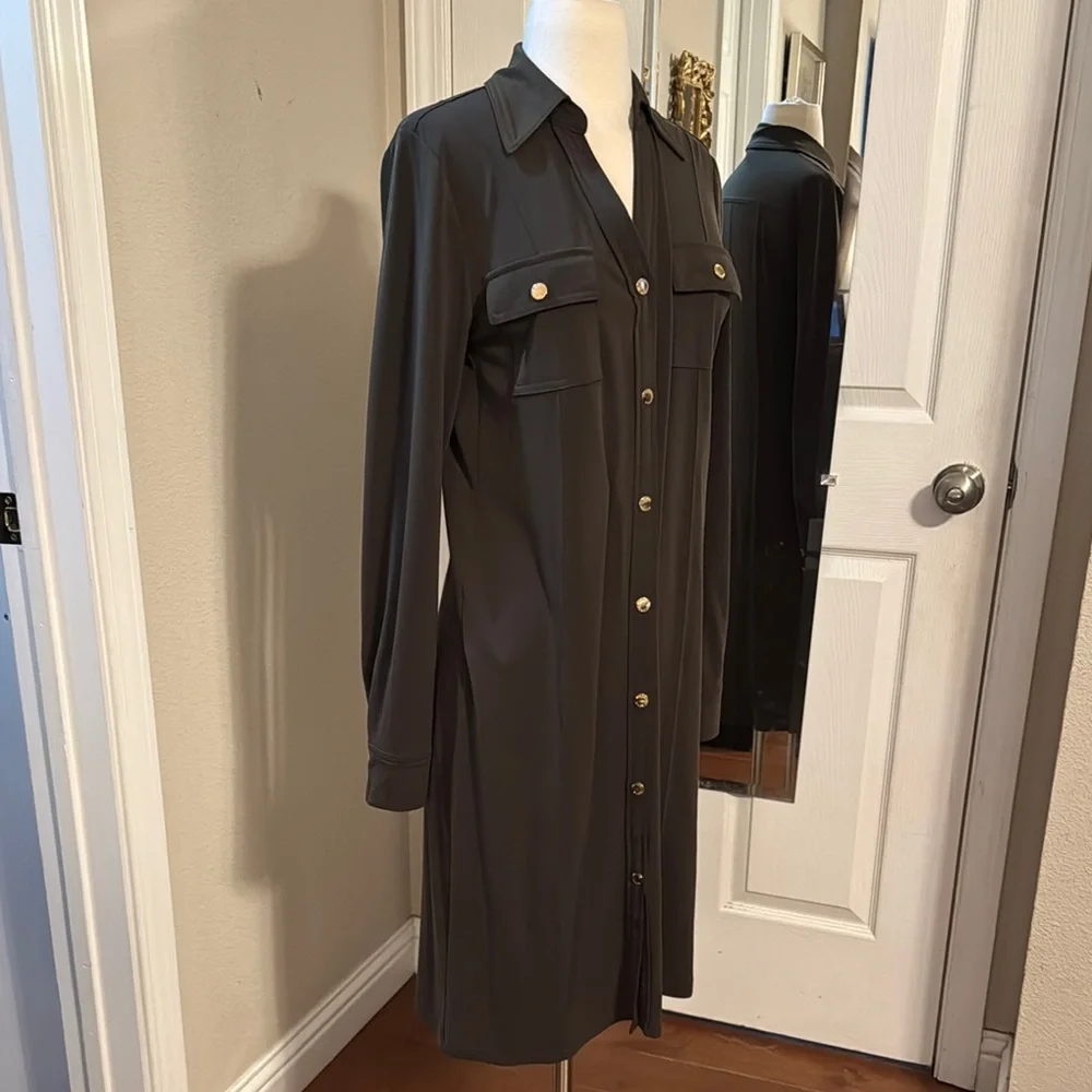 Michael Kors Black Long Sleeve Button-Front Shirt Dress